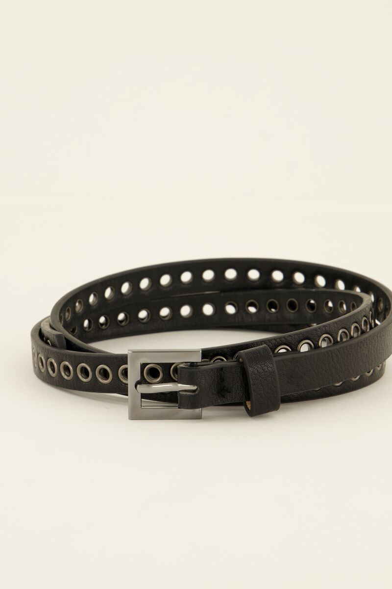 Black narrow belt with silver studs & details | My Jewellery