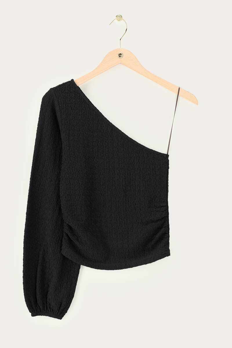 Black one-shoulder crêpe top | My Jewellery