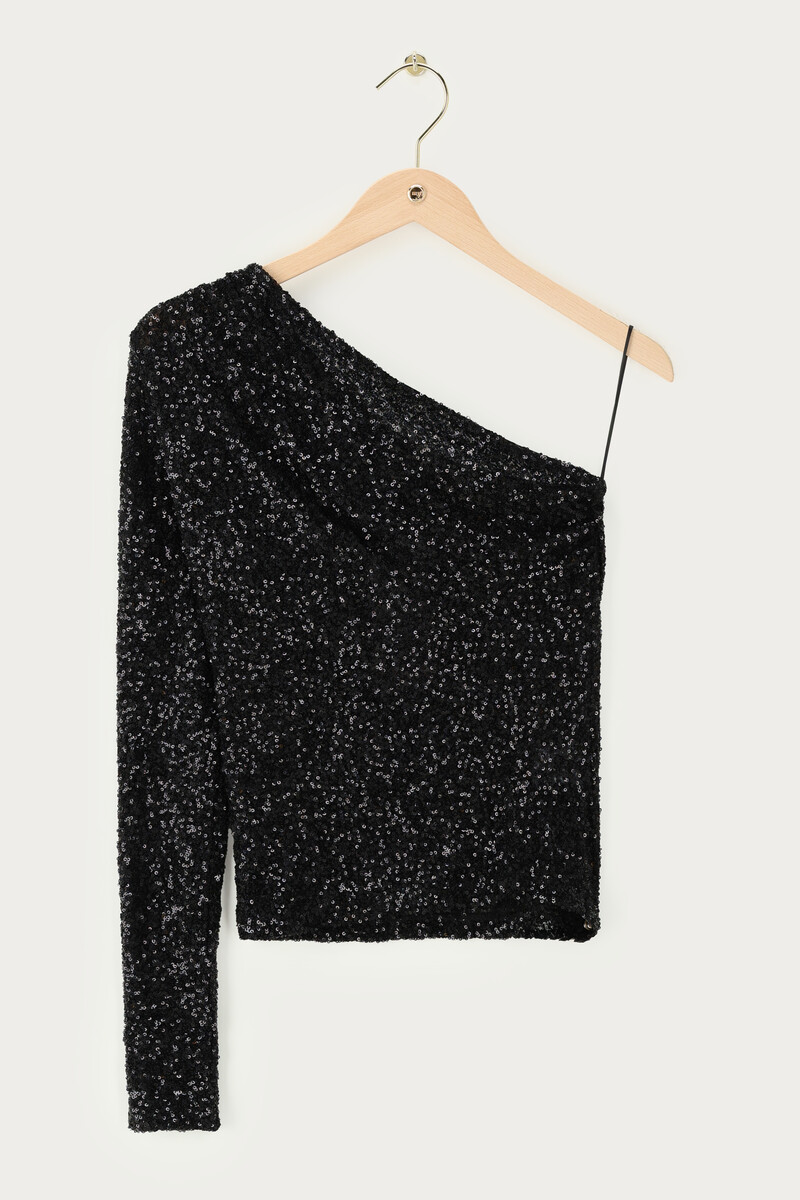 Black one-shoulder top with sequins | My Jewellery