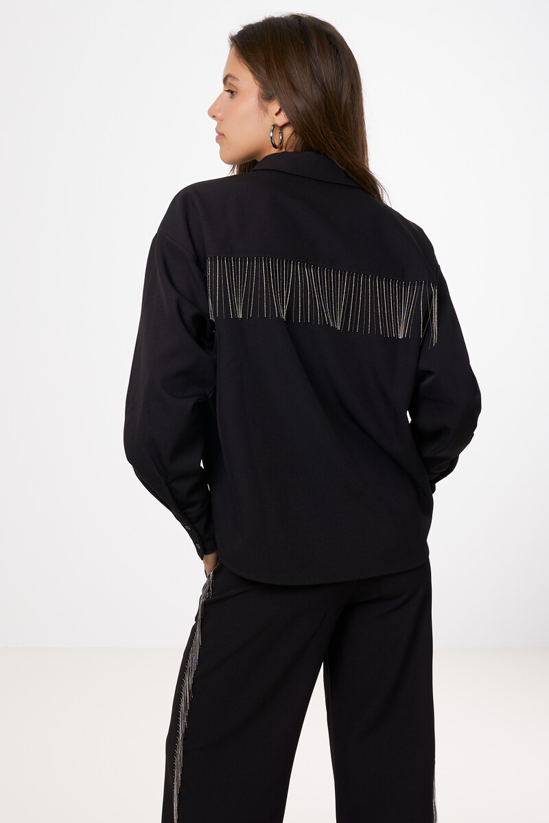 Black oversized blouse with ball chain | My Jewellery