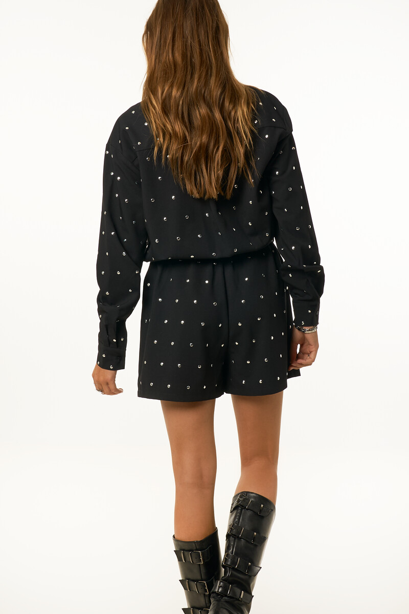 Black playsuit with silver-coloured studs | My Jewellery