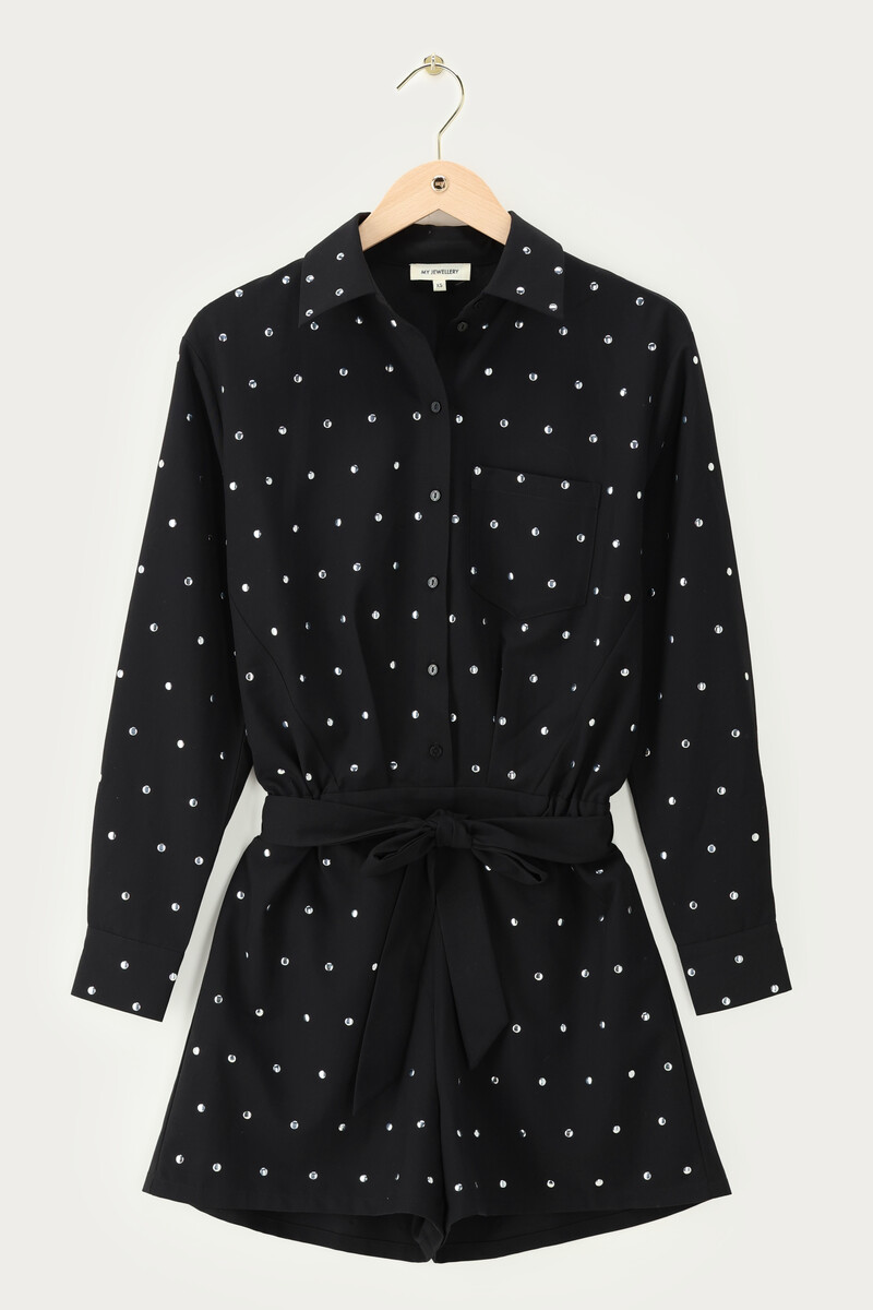 Black playsuit with silver-coloured studs | My Jewellery