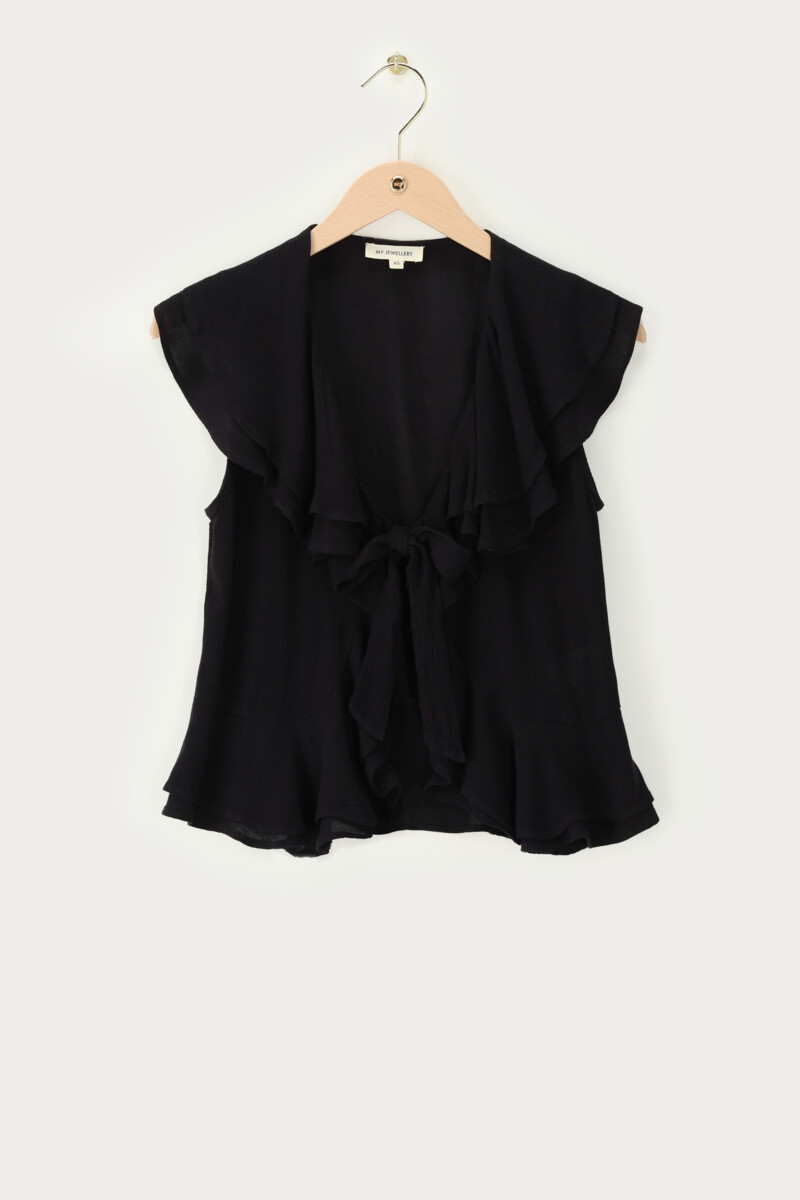 My jewellery Zwarte Ruffle Top Met Strik
