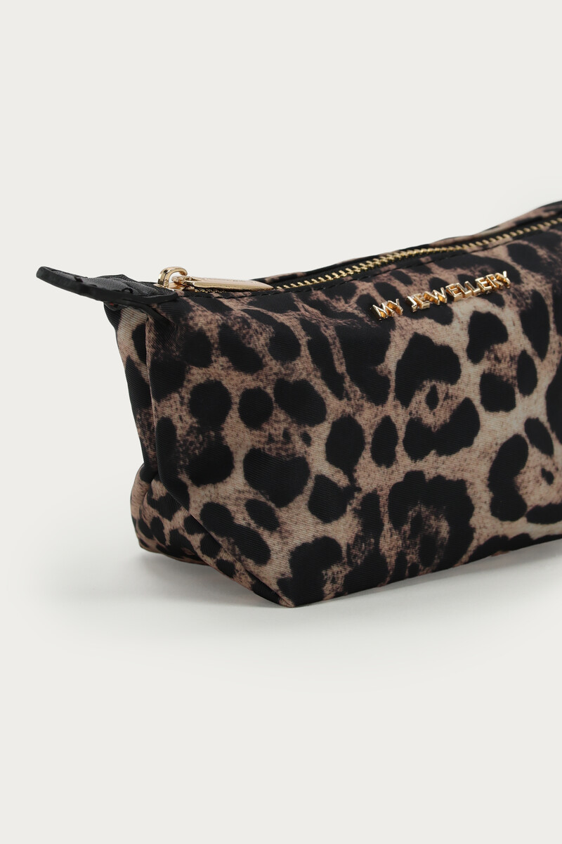 Black small toiletry bag with leopard print | My Jewellery