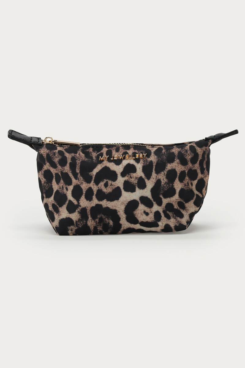 Black small toiletry bag with leopard print | My Jewellery