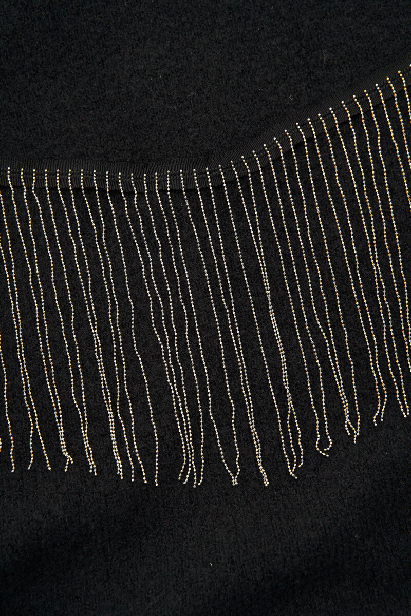 Black sweater with ballchain fringes | My Jewellery