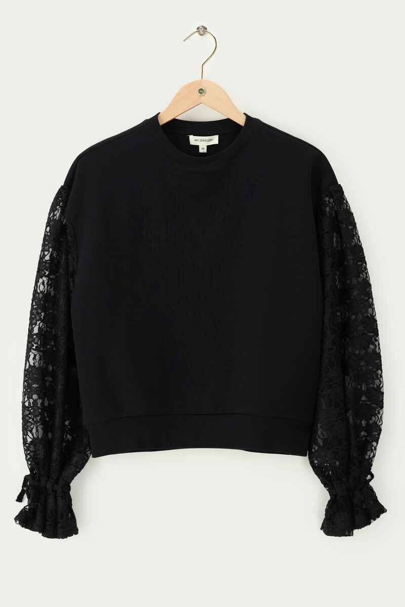 Black sweater with lace long sleeves