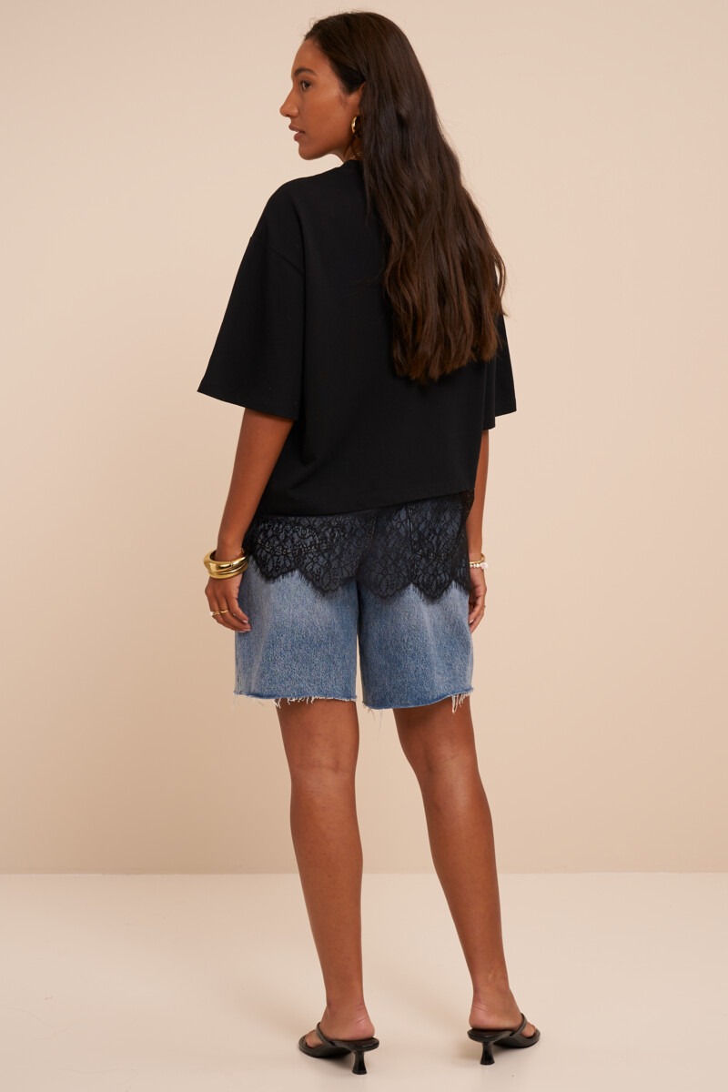 Black T-shirt with diagonal lace details | My Jewellery