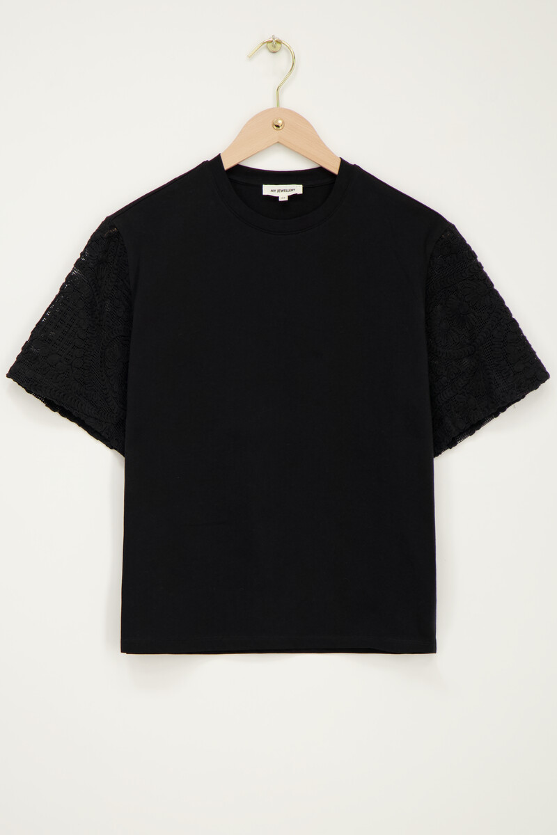 Black T-shirt with embroidery sleeves | My Jewellery