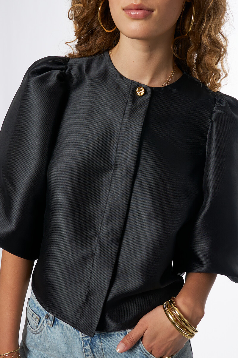 Black top with puff sleeves and buttons | My Jewellery