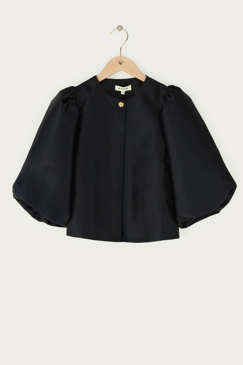 Black top with puff sleeves and buttons | My Jewellery