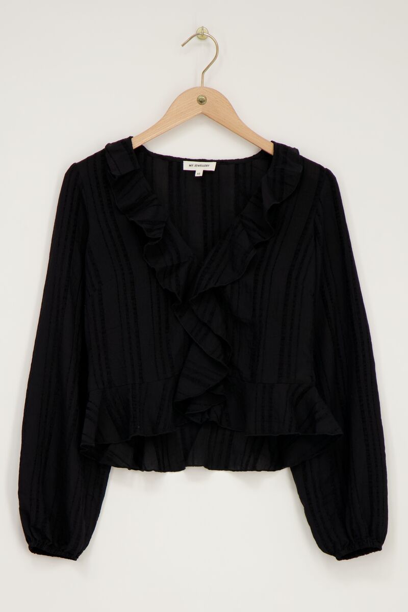Black top with ruffles & buttons | My Jewellery