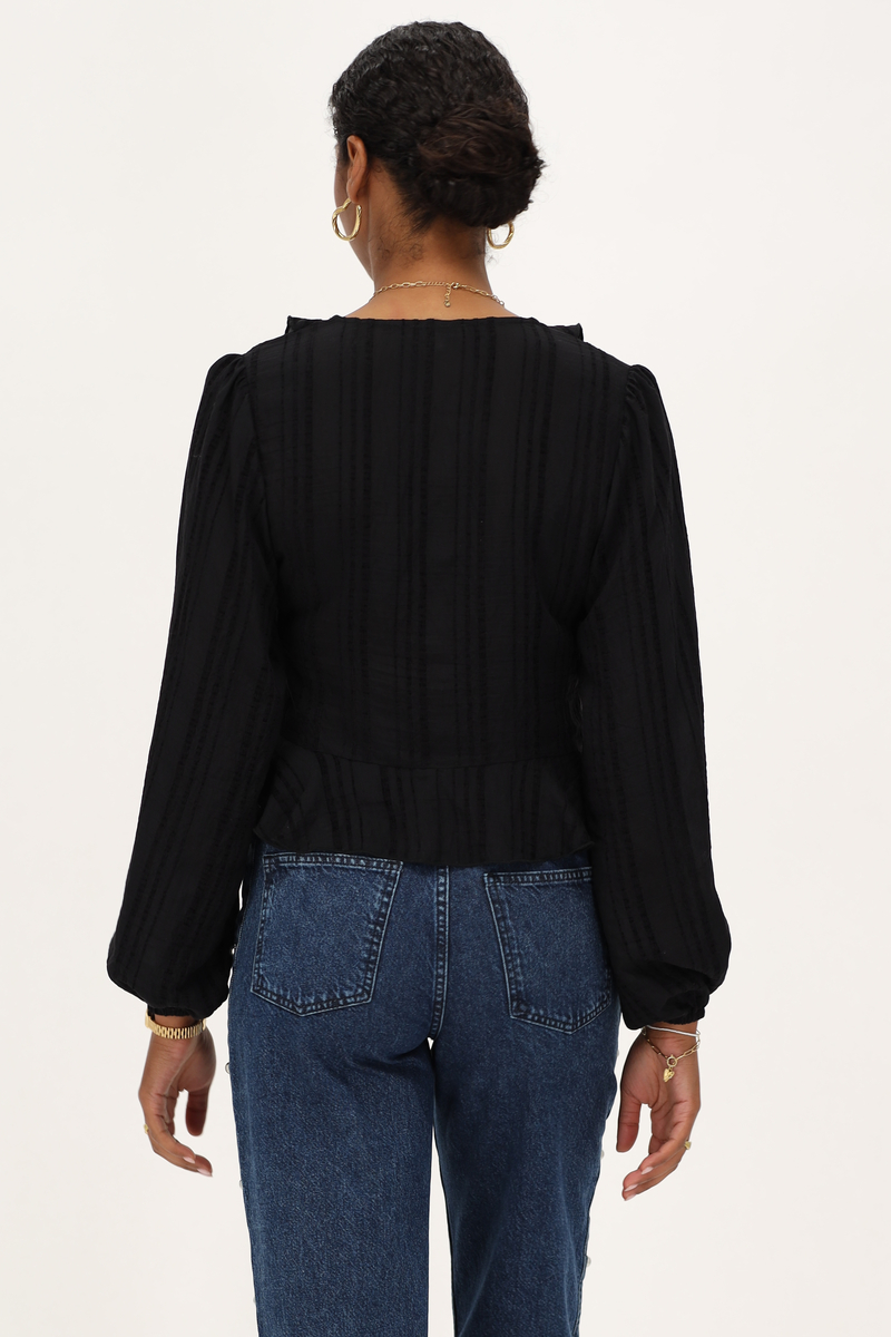 Black top with ruffles & buttons | My Jewellery