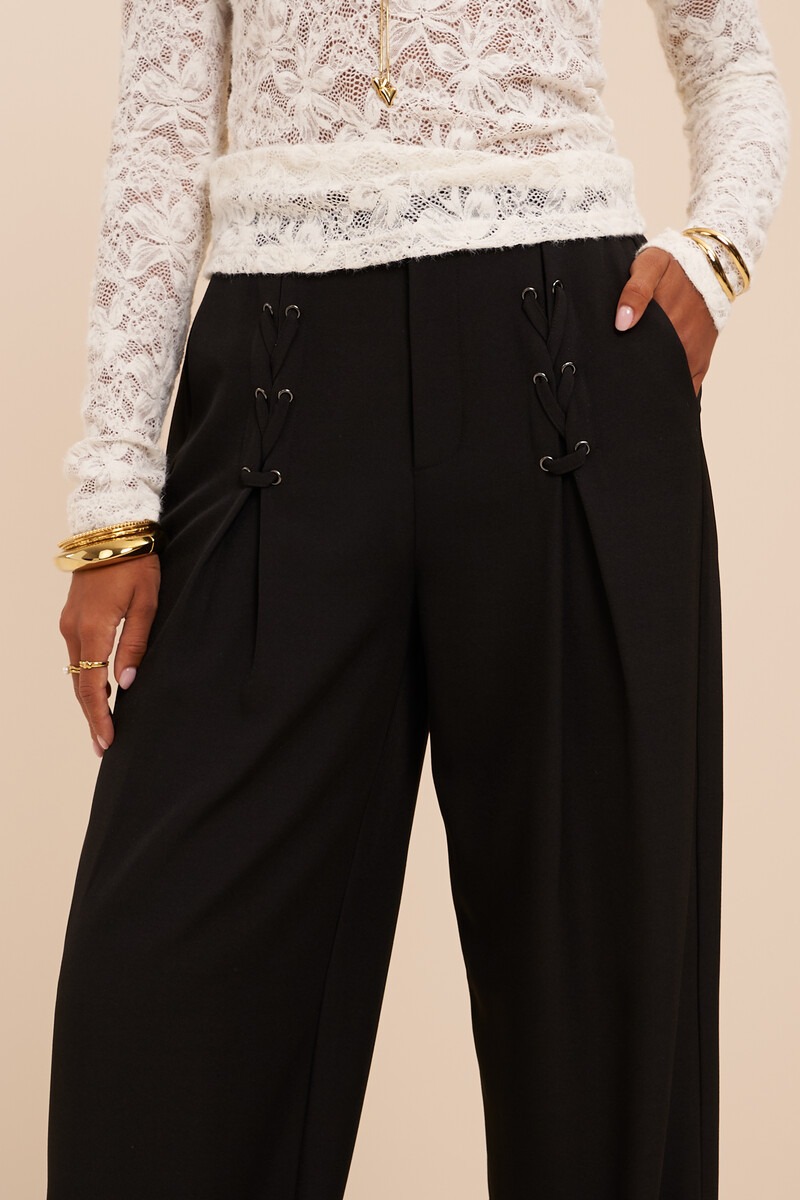 Black trousers with lace-up details | My Jewellery