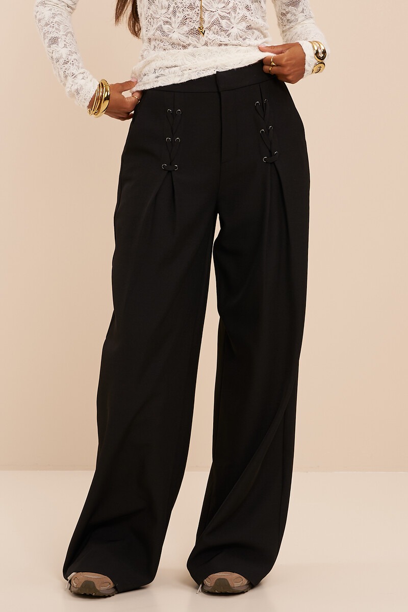 Black trousers with lace-up details | My Jewellery