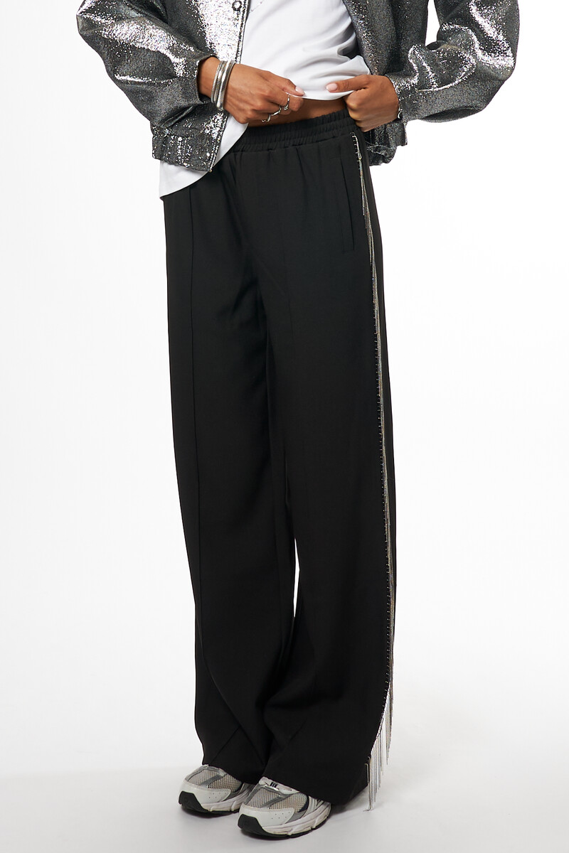 Black wide leg pants with ball chain | My Jewellery