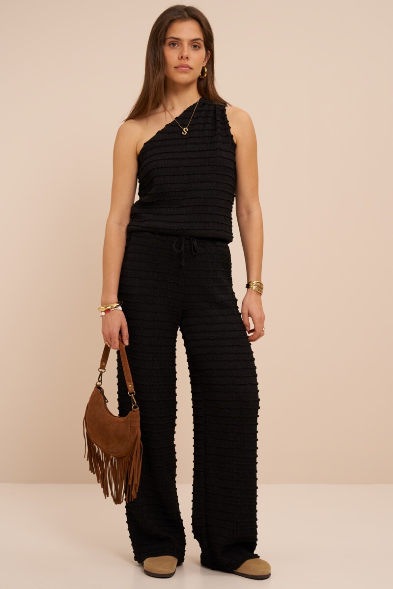 Black wide-leg pants with elastic band and structure | My Jewellery