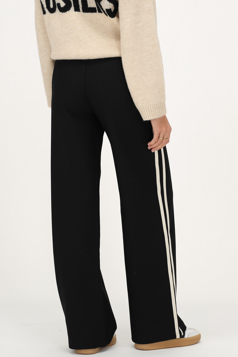 Black wide leg pants with white tape | My Jewellery