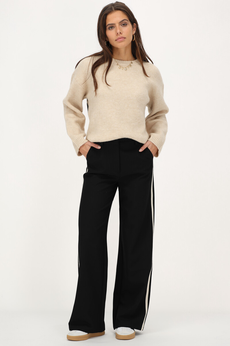 Black wide leg pants with white tape | My Jewellery