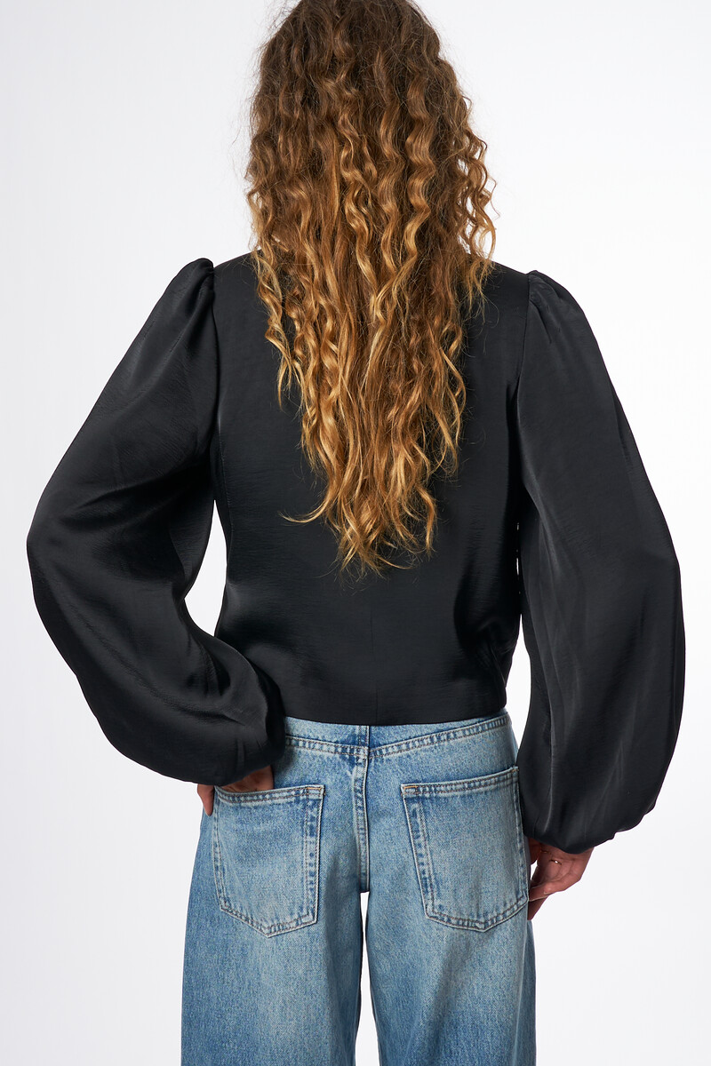 Black wrap top in satin look with long sleeves | My Jewellery