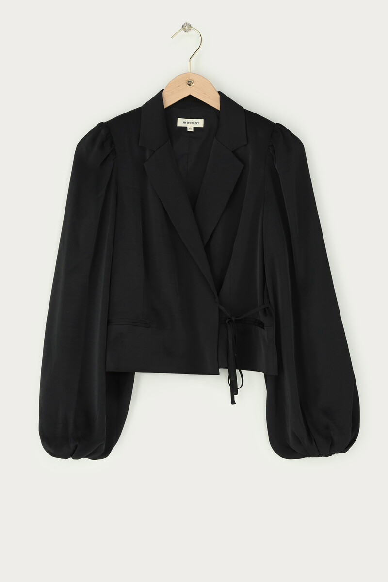 Black wrap top in satin look with long sleeves | My Jewellery