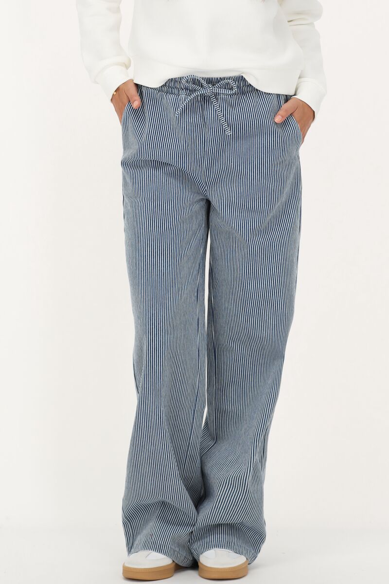 Blue and white striped wide leg trousers with elastic band | My Jewellery