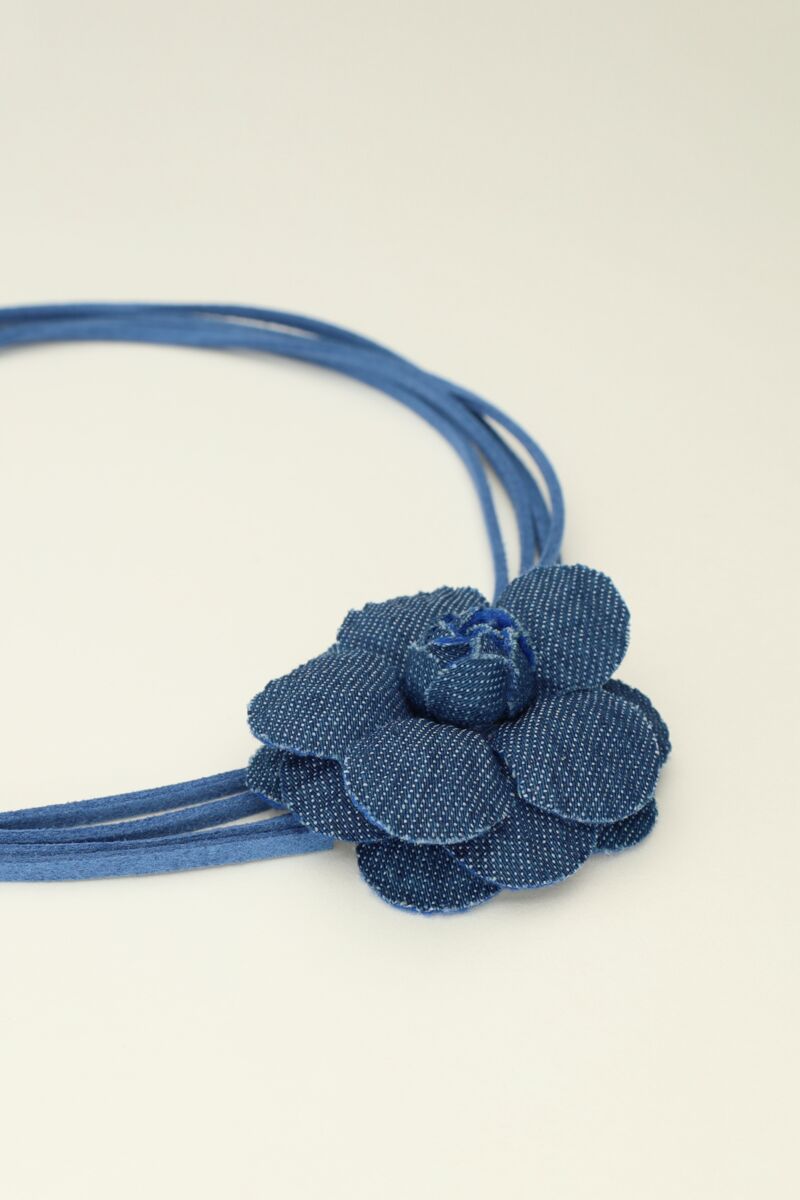 Blue cord choker with denim flower | My Jewellery