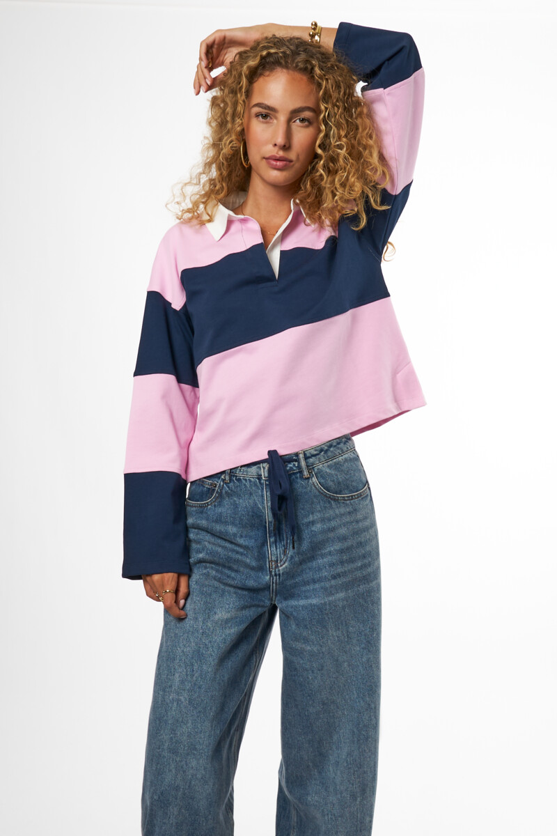 Blue and pink striped polo top | My Jewellery
