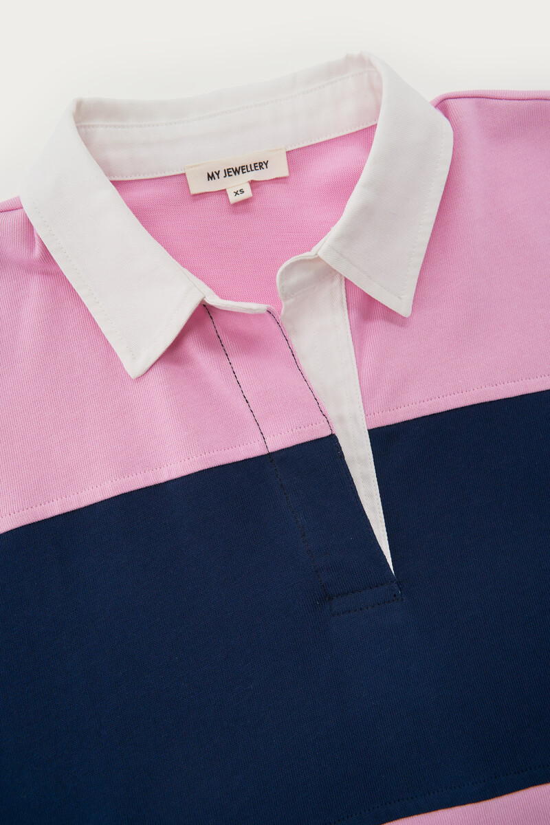 Blue and pink striped polo top | My Jewellery