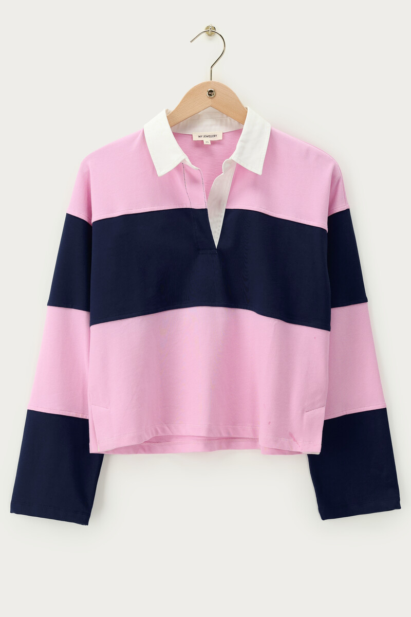 Blue and pink striped polo top | My Jewellery
