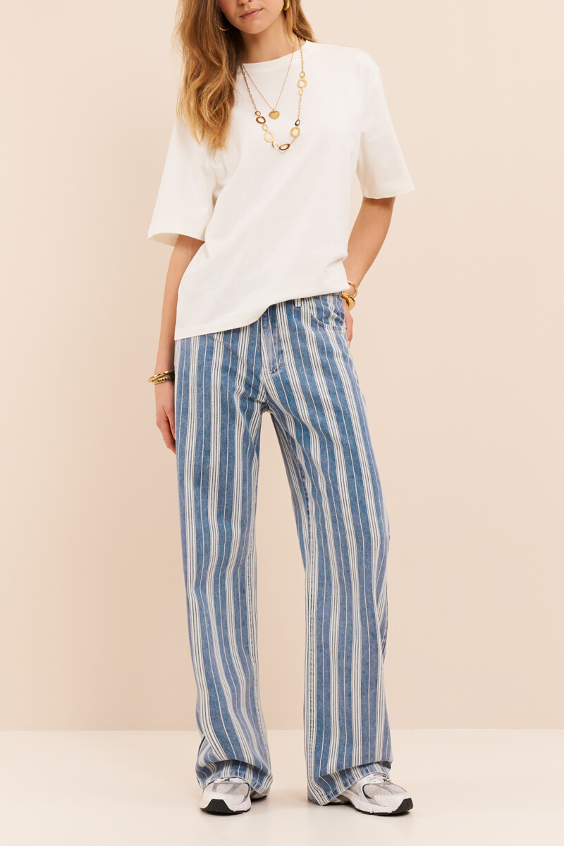 Jean large rayé bleu et blanc