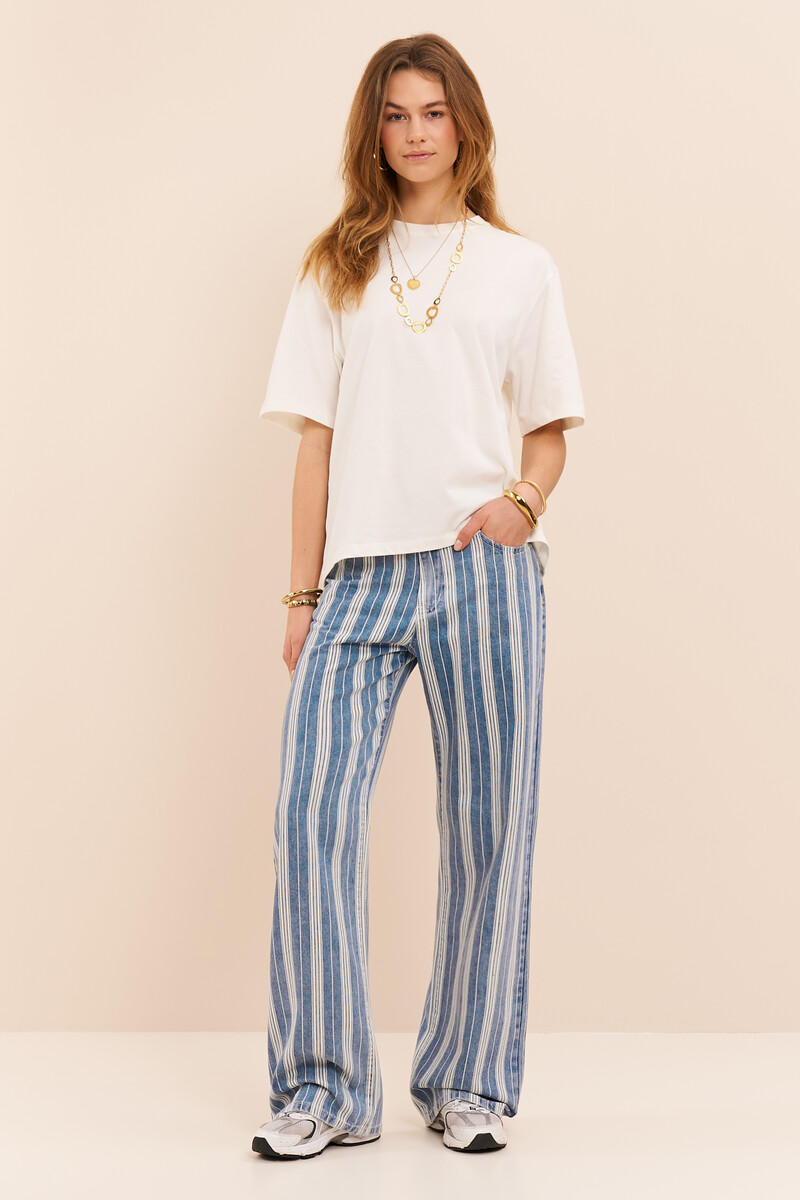 Blue and white striped wide leg jeans | My Jewellery