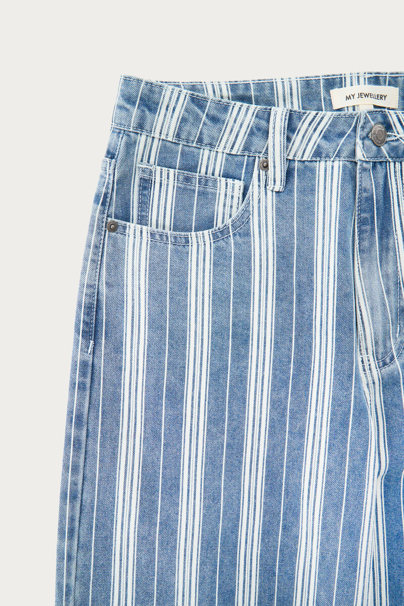 Blue and white striped wide leg jeans | My Jewellery