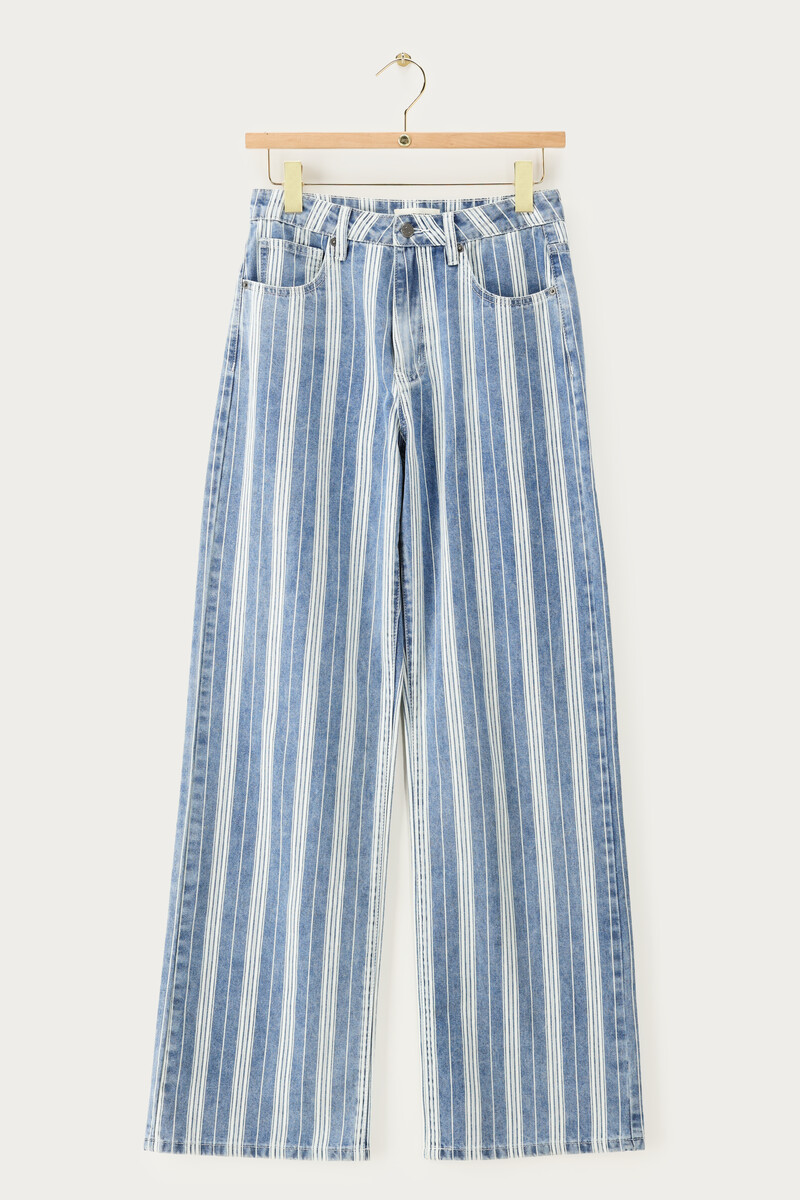 Blau-weiß Gestreifte Jeans Mit Weitem Bein | My Jewellery