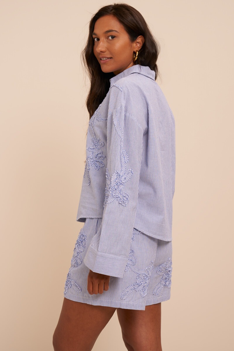 Blue and white striped blouse with embroidery details | My Jewellery
