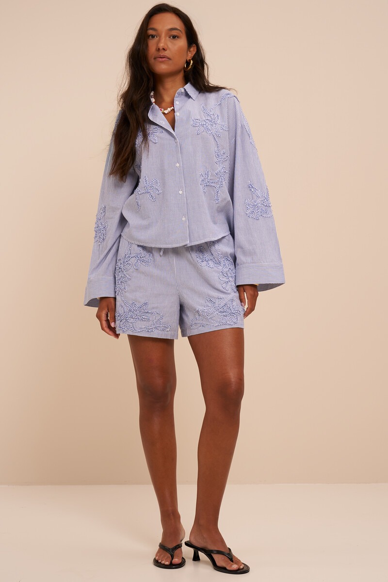 Blue and white striped blouse with embroidery details | My Jewellery