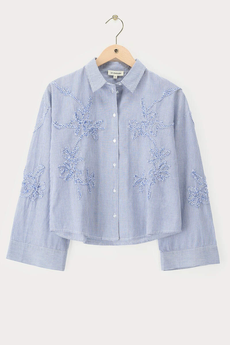 Blue and white striped blouse with embroidery details | My Jewellery