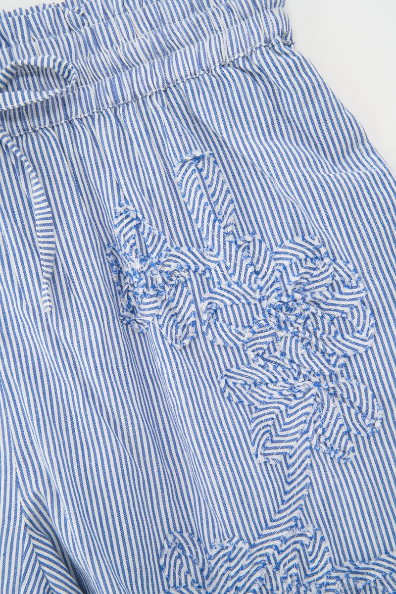 Blue and white striped shorts with embroidery details | My Jewellery