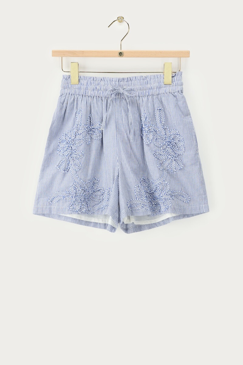 Blue and white striped shorts with embroidery details | My Jewellery