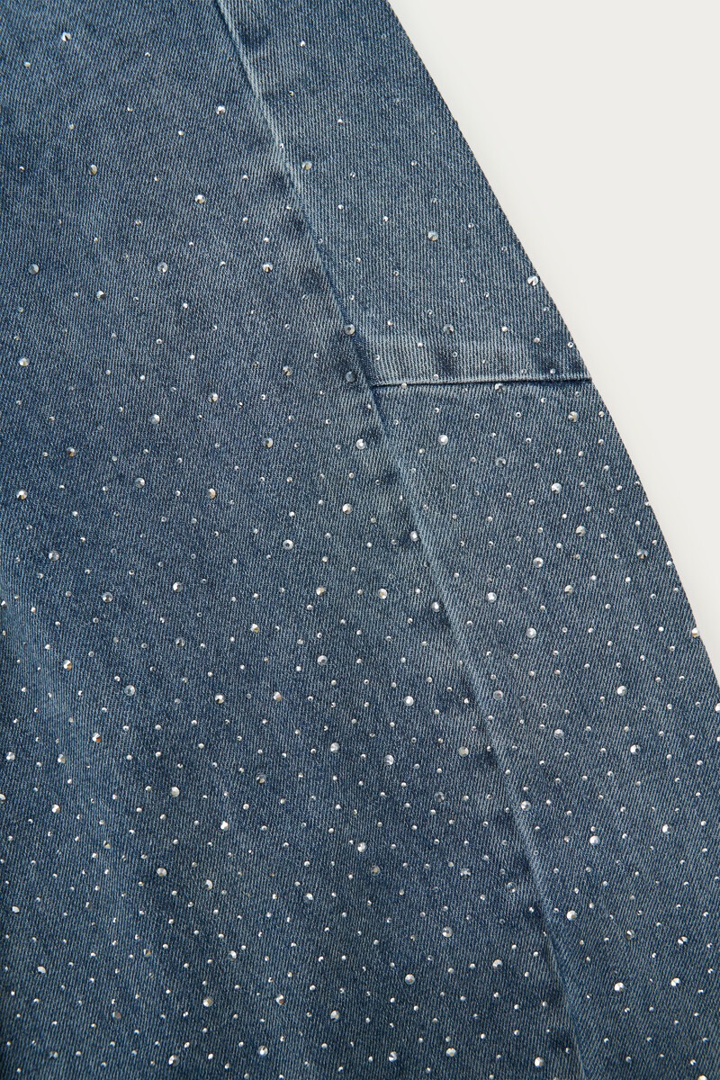 Blue barrel jeans with all-over rhinestones | My Jewellery