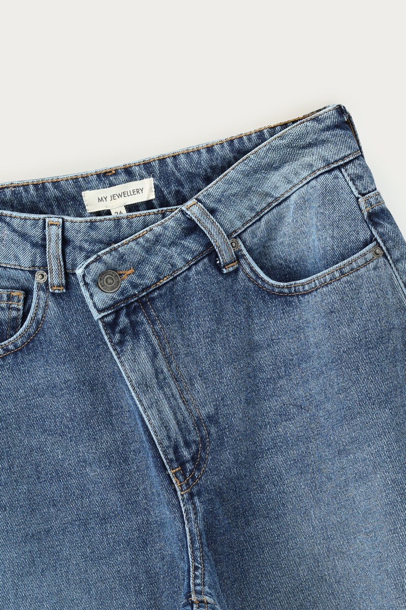 Blue Barrel Jeans with Asymmetric Closure | My Jewellery