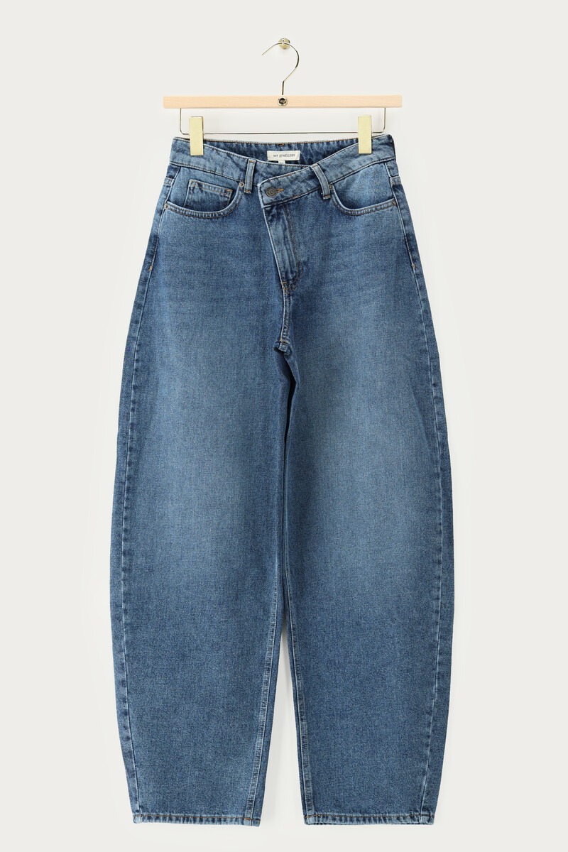 Blue Barrel Jeans with Asymmetric Closure | My Jewellery