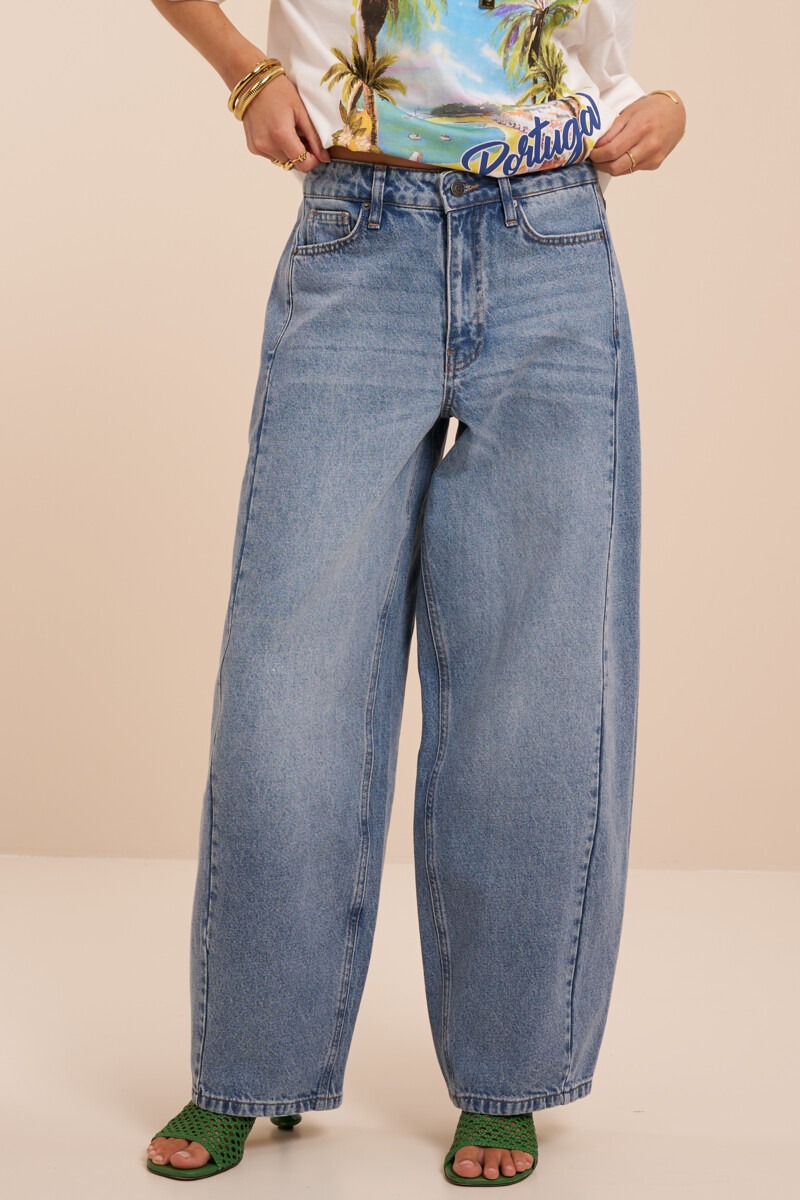 Blue barrel jeans with drawstring | My Jewellery