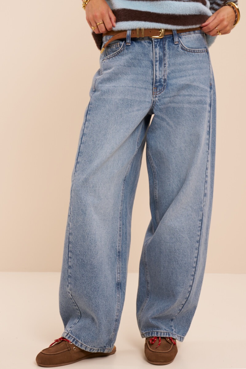 Blue barrel jeans with drawstring | My Jewellery