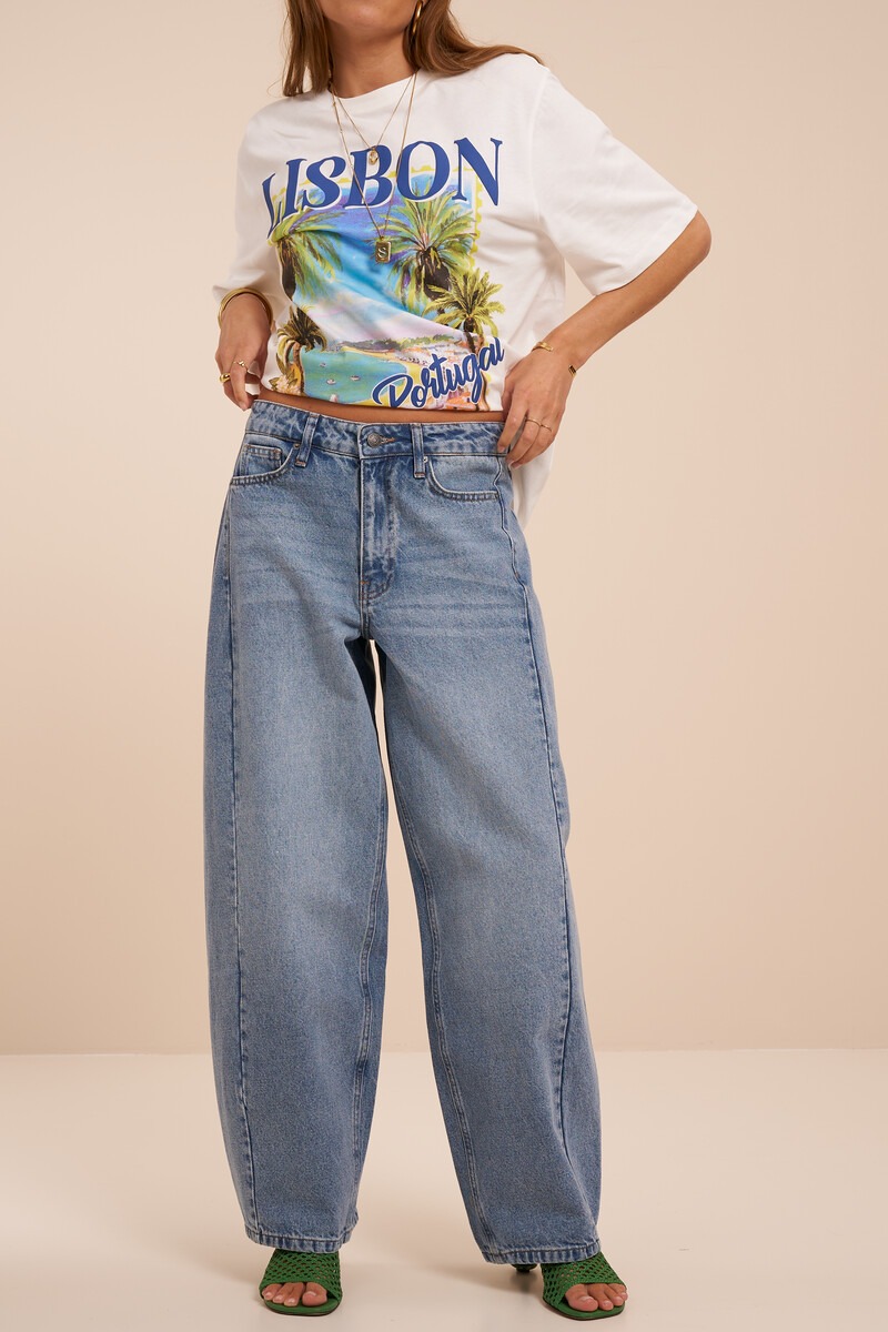 Blue barrel jeans with drawstring | My Jewellery