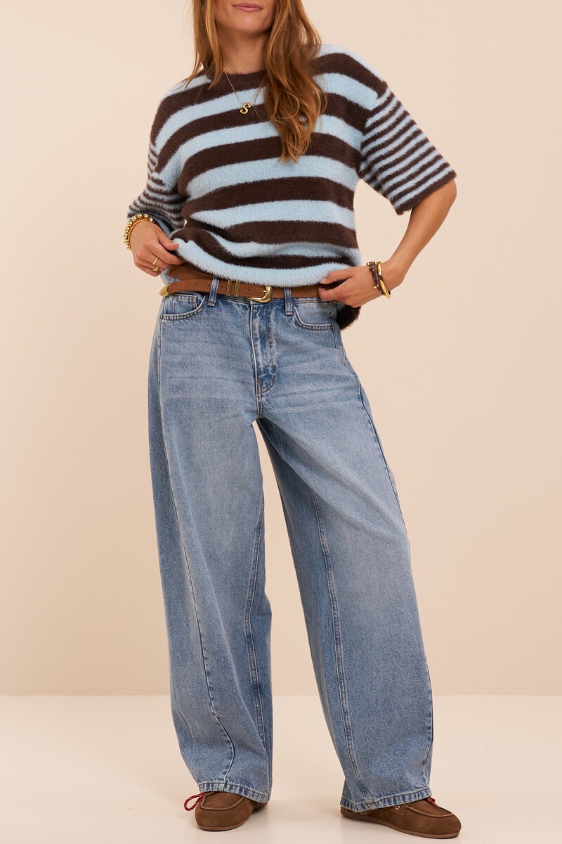 Blue barrel jeans with drawstring | My Jewellery