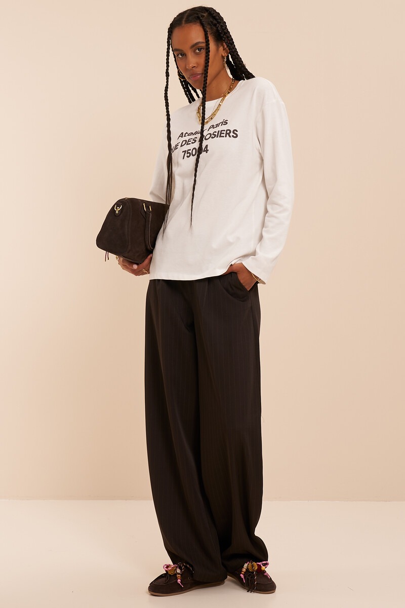 Brown barrel trousers with pinstripes | My Jewellery