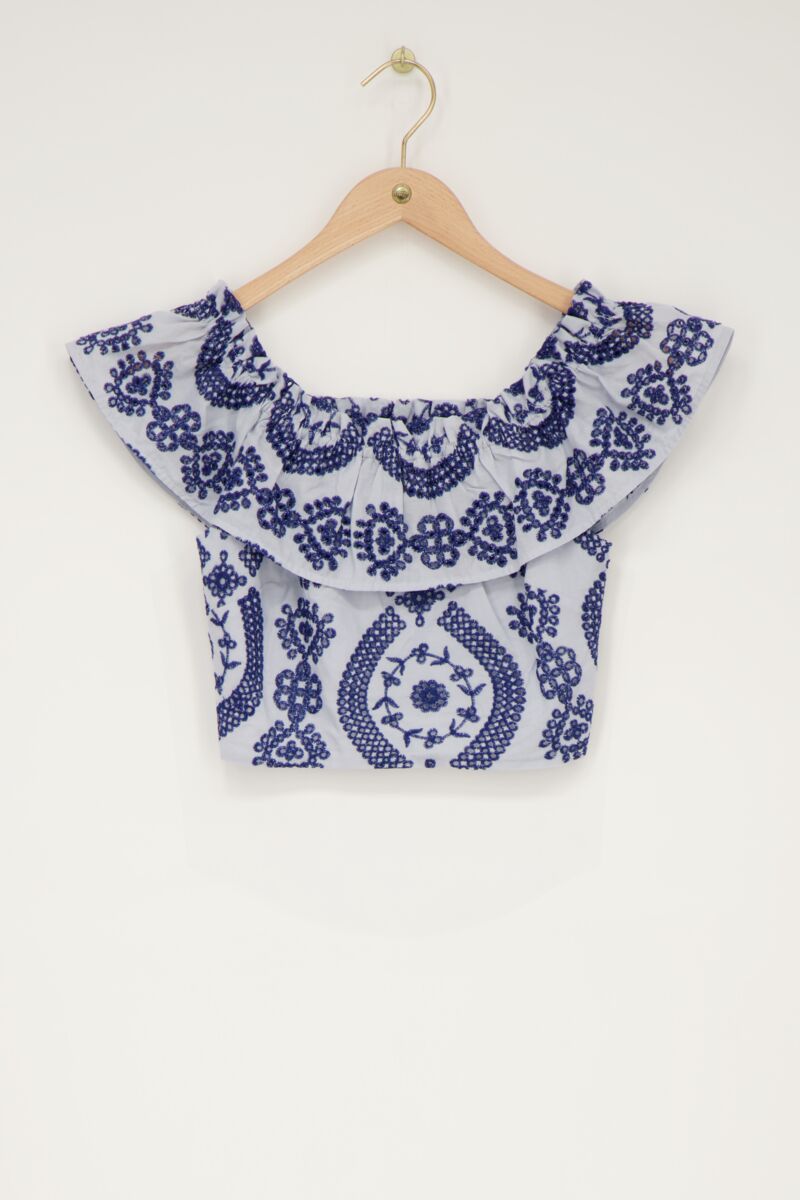 Blue cropped top with contrasting embroidery | My Jewellery