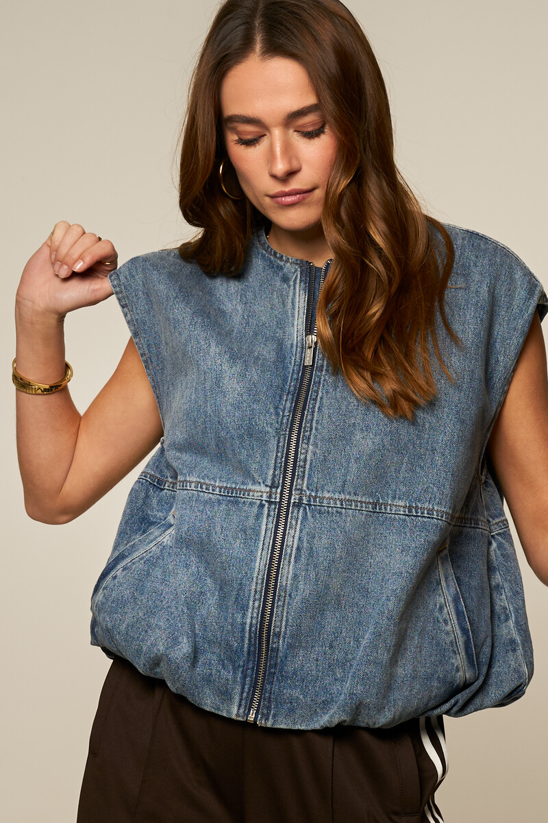 Blue denim balloon gilet with zipper | My Jewellery