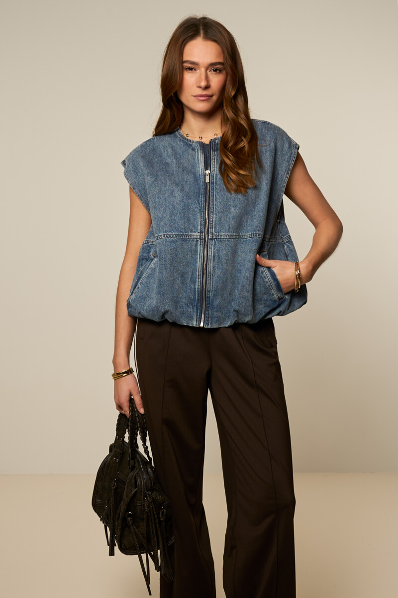 Blue denim balloon gilet with zipper | My Jewellery